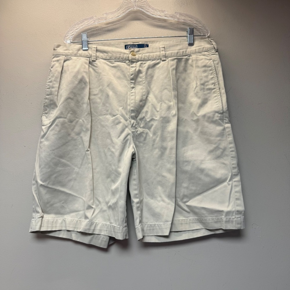 Polo Ralph Lauren Tyler Short Mens 38 Khaki Excellent Pleated Cotton Chino 15540